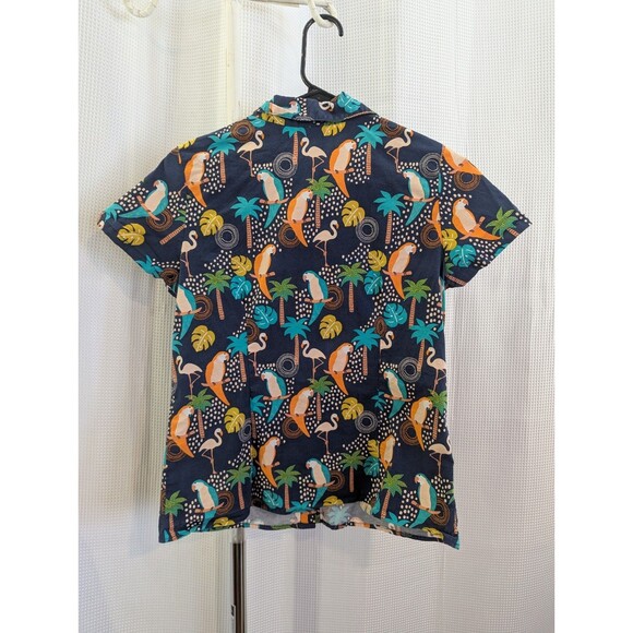 Retrolicious Tropical Bird Button-up Top XL Retro Tiki Pin-up Orange Navy (K03) - Picture 5 of 7